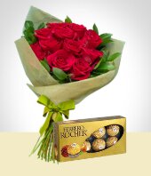 Regalos para hombres - Combo Tradicin: 12 Rosas + Chocolates Ferrero Rocher