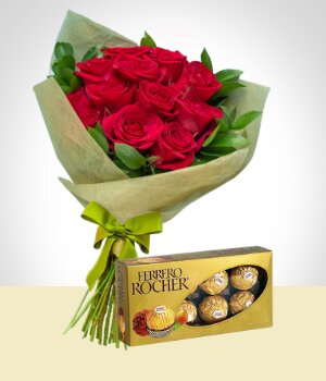 Flores a Per Combo Tradicin: 12 Rosas + Chocolates Ferrero Rocher