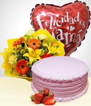 Flores a Per Combo Feliz Da Mam: Torta, Bouquet y Globo