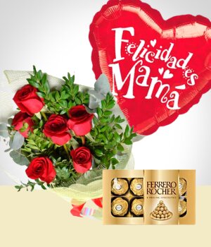 Flores a Per  Sorpresa para Mam: Bouquet, Chocolates y Globo