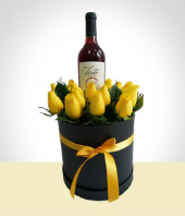 Arreglos Florales - Box de Rosas y Vino